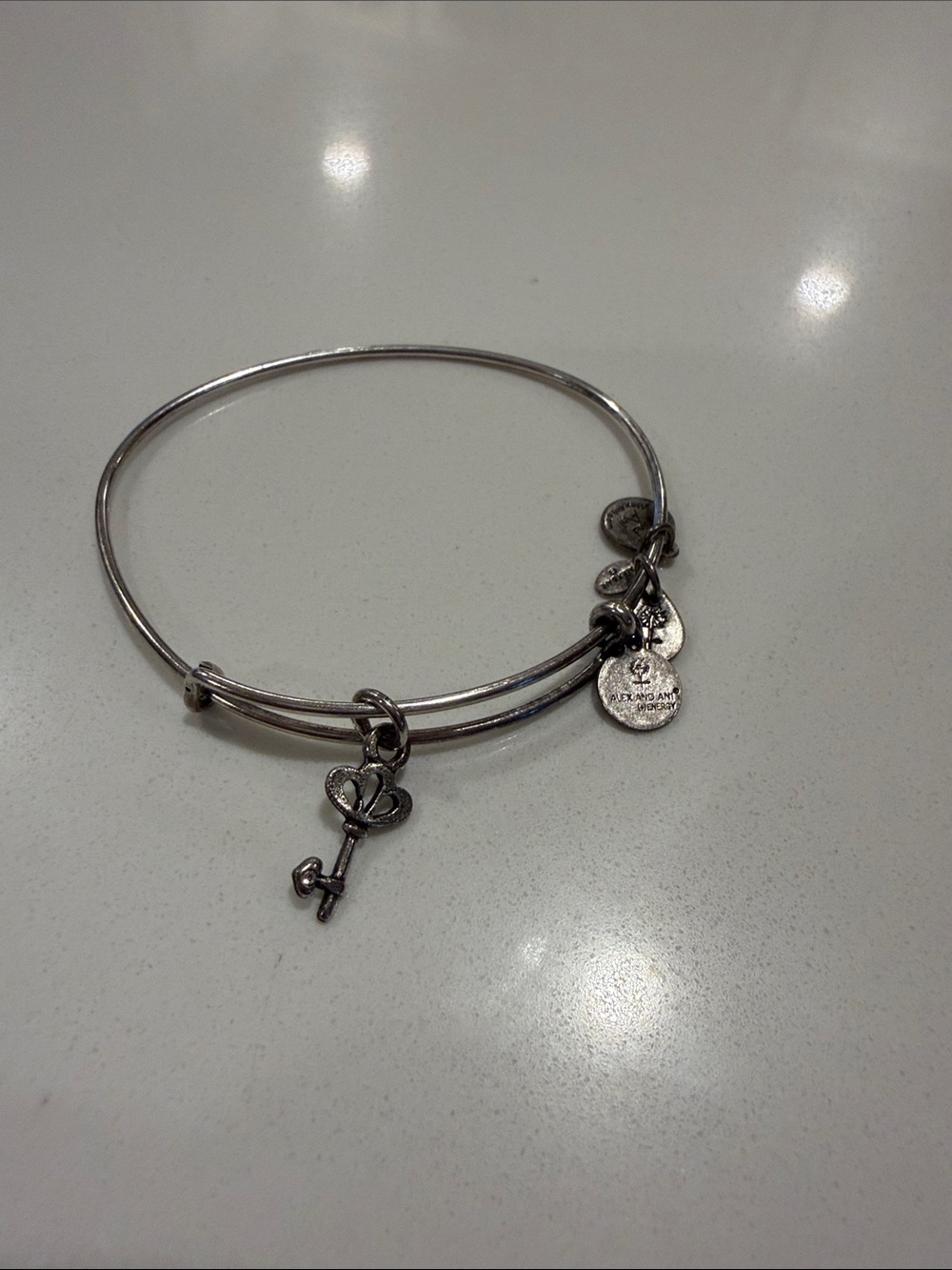 Alex and Ani Silver-tone Key Charm Bangle Bracelet